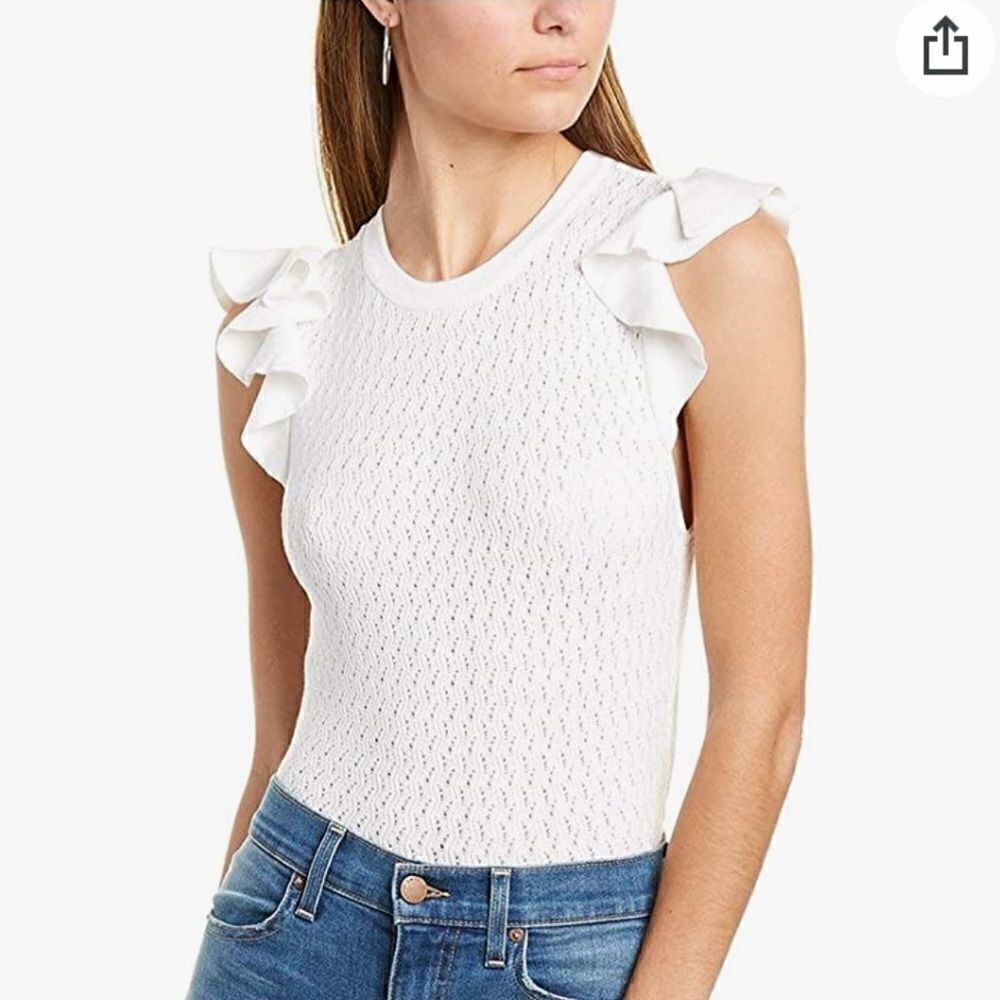Alice + Olivia Lamara Ruffle Sleeve Crew Neck Top
